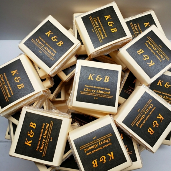 CHERRY ALMOND Premium Handmade Natural Body Scrub Bar Soap, 5 oz (3 pack) - Picture 5 of 6